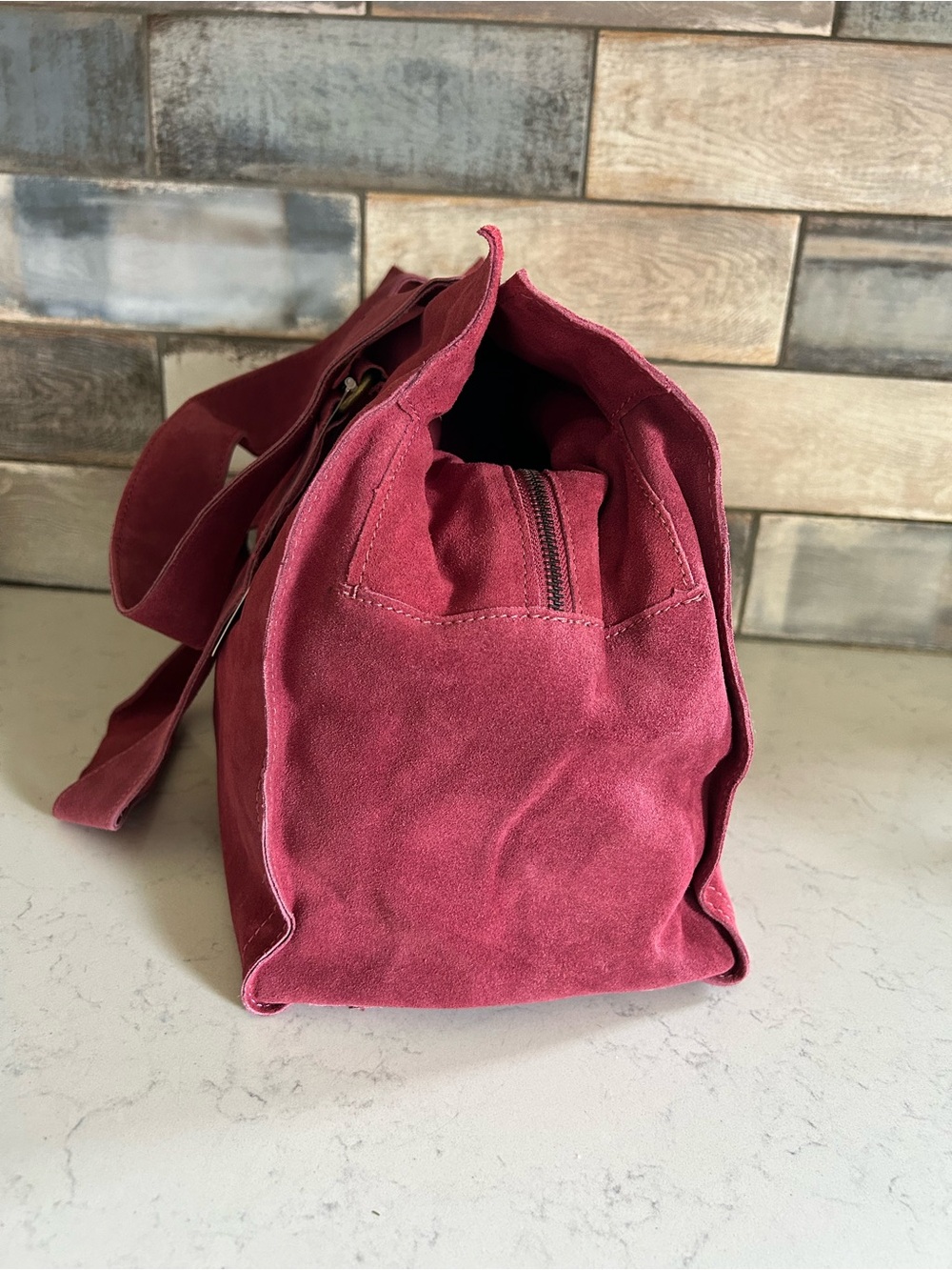NWT Free People Salma Suede Tote Bag in Wine w/ Swag Bag Charm & Scarf - Picture 13 of 16